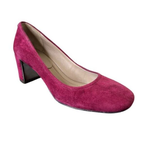 Donald Pliner Corin Plum Cranberry Square Toe Suede leather Block Heels, 9M - Picture 1 of 12
